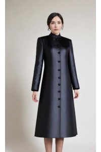 訂製聖詩袍  立領單排紐設計    訂購聖詩袍  長袍設計   黑色牧師服  聖詩袍供應商   CHR031